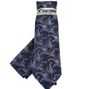 Stacy Adams Men's Tie Hanky Set Navy Royal Blue Cobalt Blue Coral Floral 3.25"